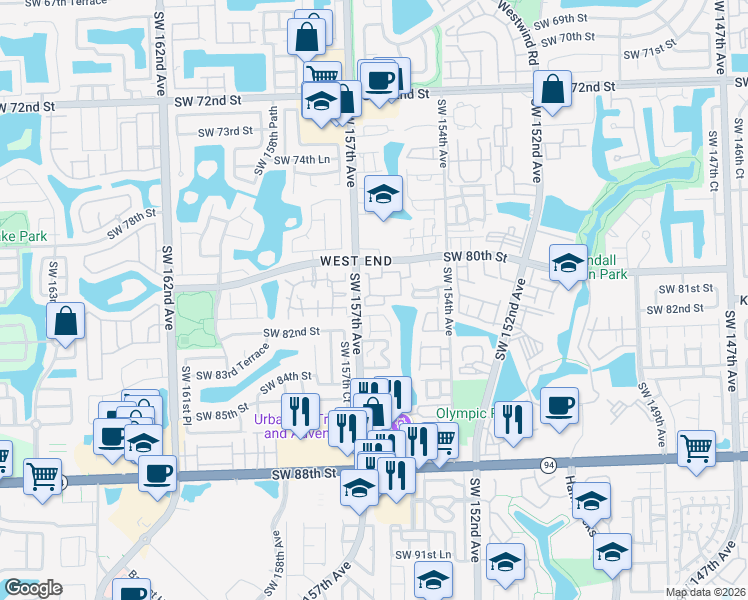 map of restaurants, bars, coffee shops, grocery stores, and more near 213 Southwest 82nd Circle Lane in Miami