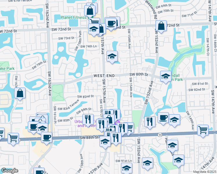 map of restaurants, bars, coffee shops, grocery stores, and more near 213 Southwest 82nd Circle Lane in Miami