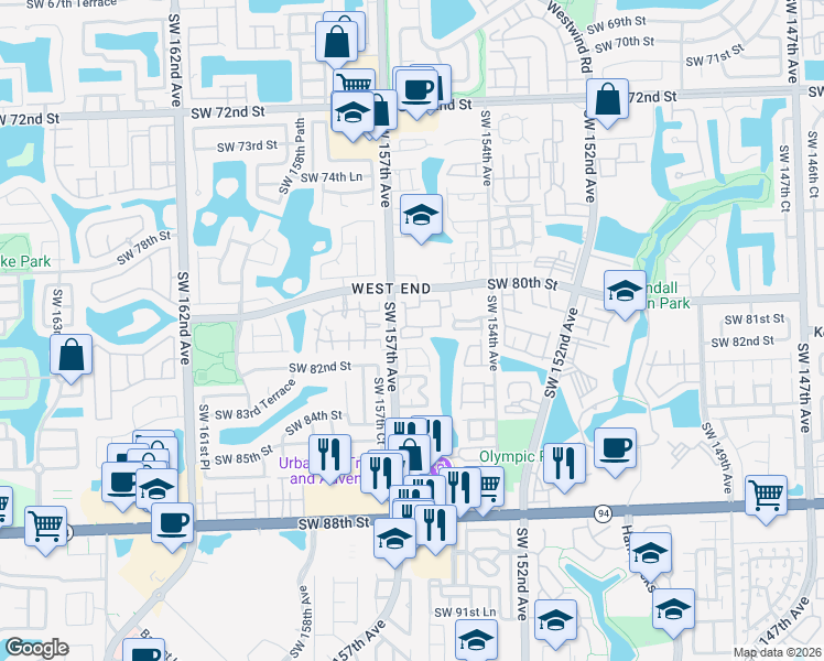 map of restaurants, bars, coffee shops, grocery stores, and more near 213 Southwest 82nd Circle Lane in Miami