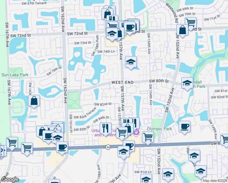 map of restaurants, bars, coffee shops, grocery stores, and more near 8012 Southwest 157th Place in Miami
