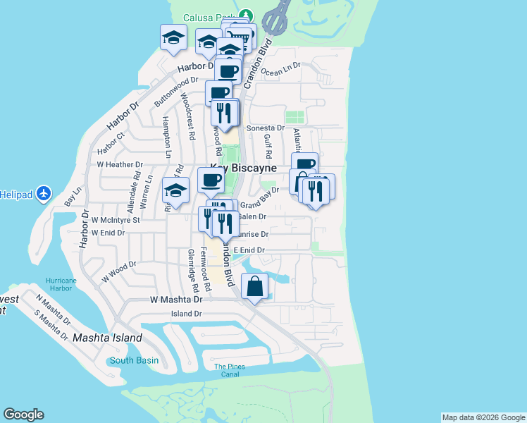 map of restaurants, bars, coffee shops, grocery stores, and more near 31 Grand Bay Estates Circle in Key Biscayne