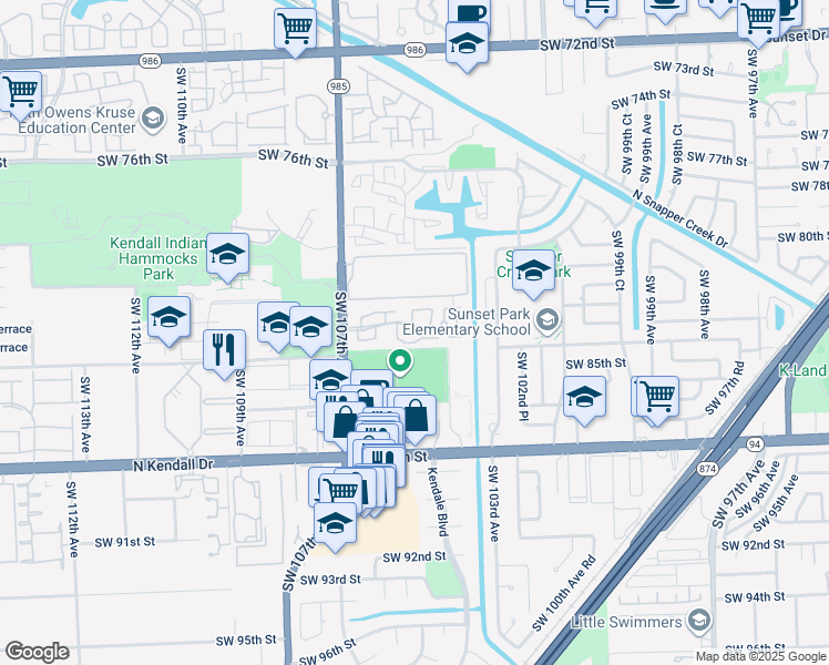map of restaurants, bars, coffee shops, grocery stores, and more near 8255 Southwest 107th Avenue in Miami