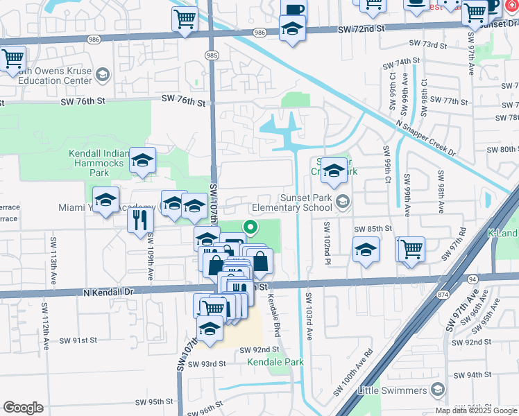 map of restaurants, bars, coffee shops, grocery stores, and more near 8255 Southwest 107th Avenue in Miami