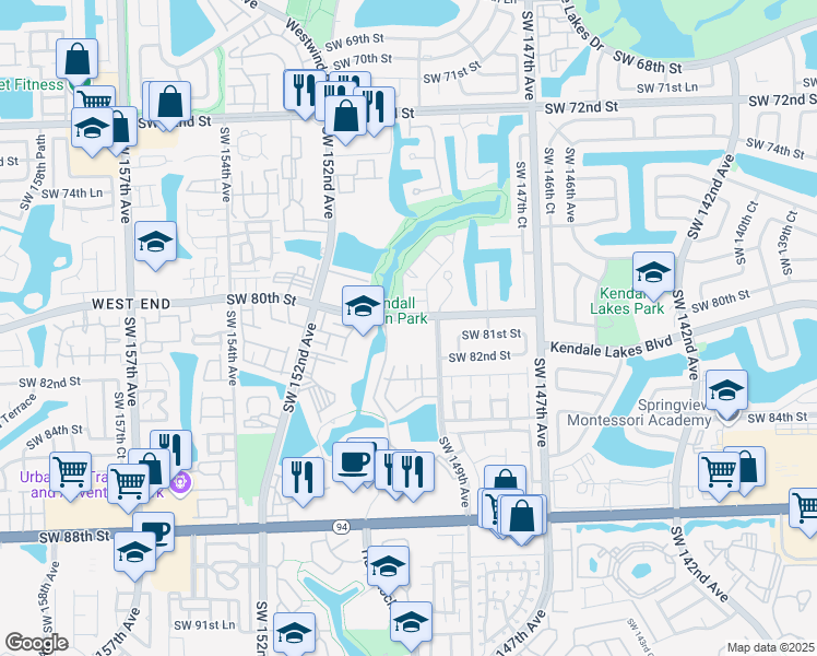 map of restaurants, bars, coffee shops, grocery stores, and more near 14975 Southwest 80th Street in Miami
