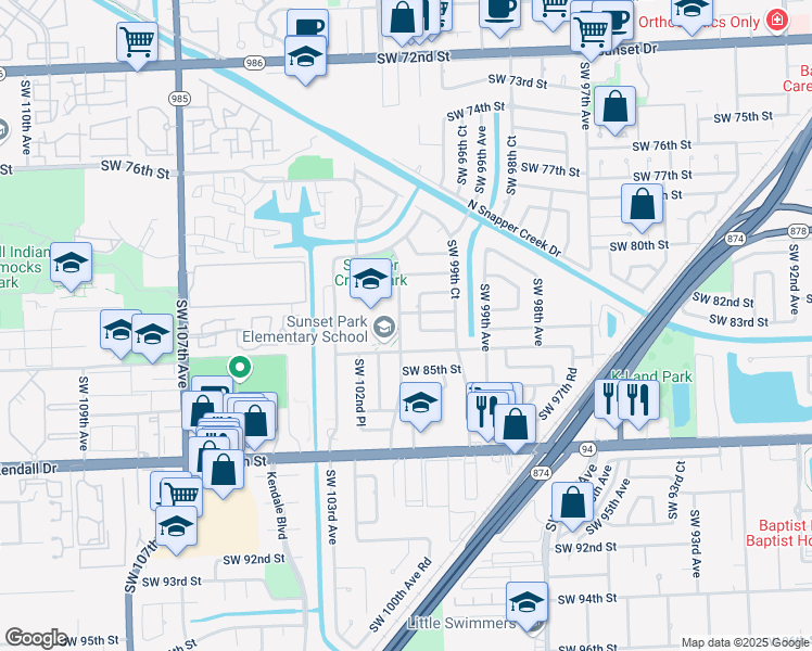 map of restaurants, bars, coffee shops, grocery stores, and more near 10030 Southwest 82nd Terrace in Miami