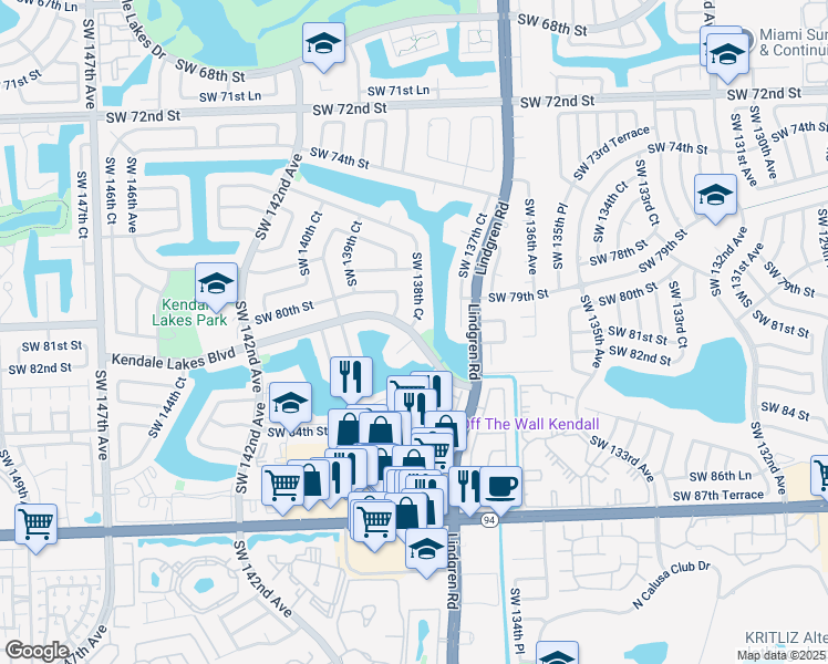 map of restaurants, bars, coffee shops, grocery stores, and more near 8061 Southwest 138th Court in Miami