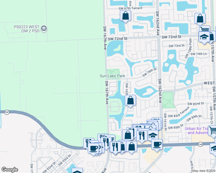 map of restaurants, bars, coffee shops, grocery stores, and more near 16634 Southwest 79th Terrace in Miami