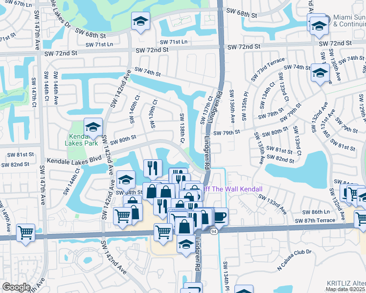 map of restaurants, bars, coffee shops, grocery stores, and more near 8061 Southwest 138th Court in Miami