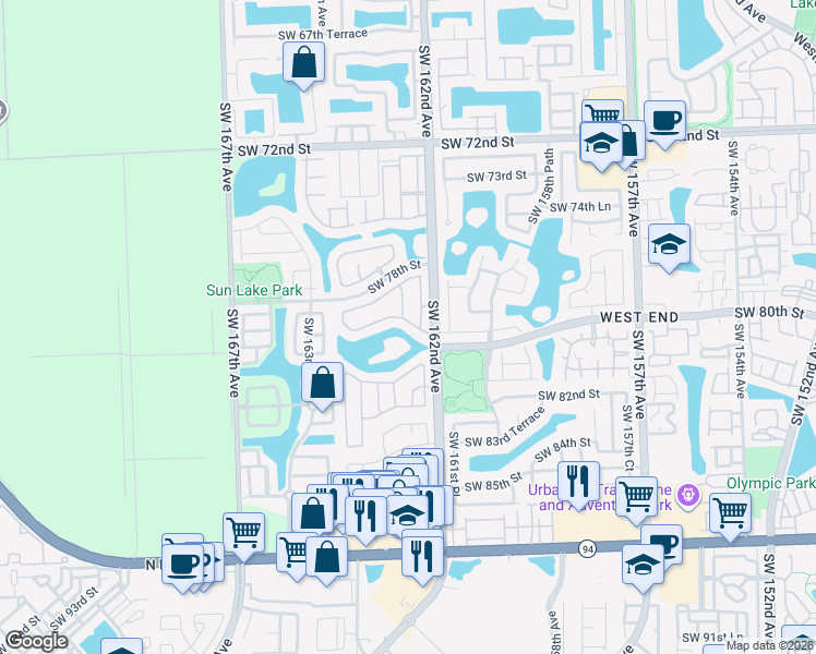 map of restaurants, bars, coffee shops, grocery stores, and more near 16248 SW 79th Terrace in Miami