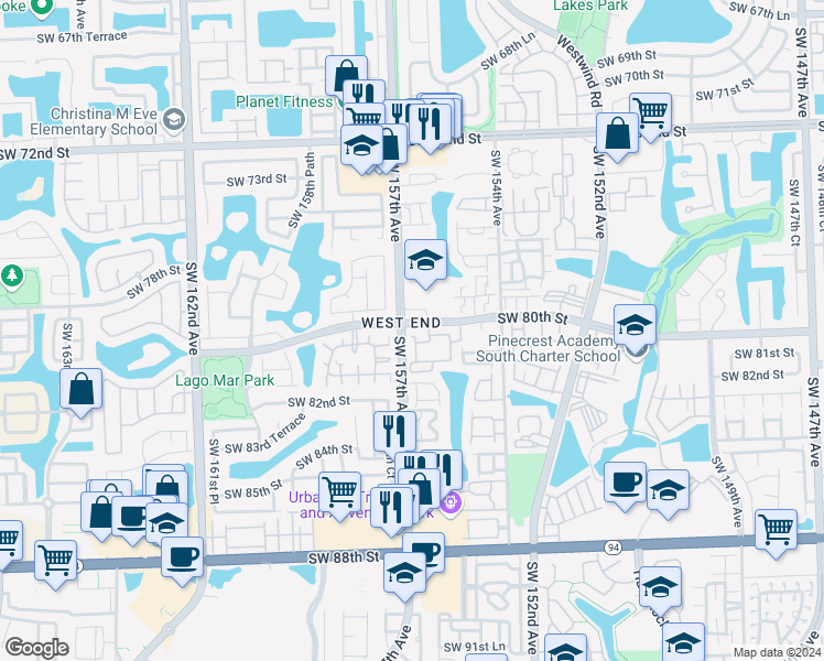 map of restaurants, bars, coffee shops, grocery stores, and more near in Miami-Dade County