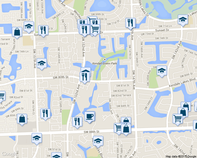 map of restaurants, bars, coffee shops, grocery stores, and more near 14975 SW 80th St in Miami