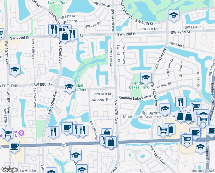 map of restaurants, bars, coffee shops, grocery stores, and more near 14770 Southwest 80th Street in Miami