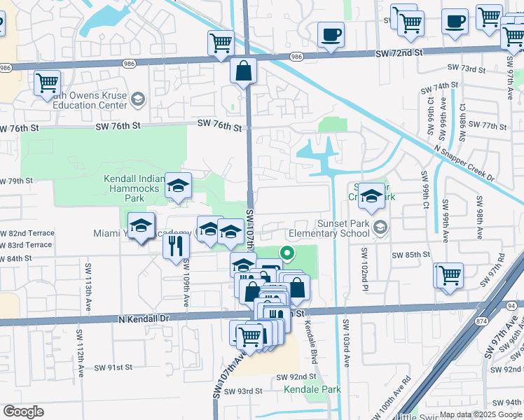 map of restaurants, bars, coffee shops, grocery stores, and more near 8207 Southwest 107th Avenue in Miami