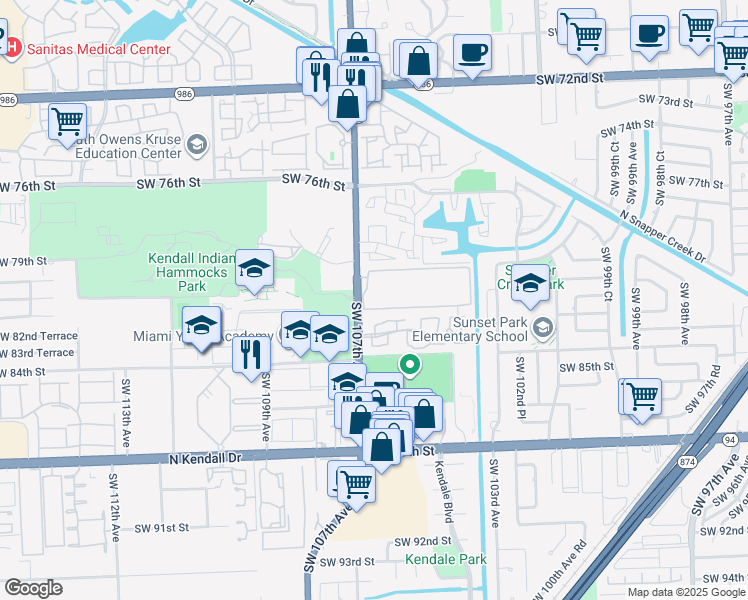 map of restaurants, bars, coffee shops, grocery stores, and more near 8045 Florida 985 in Miami