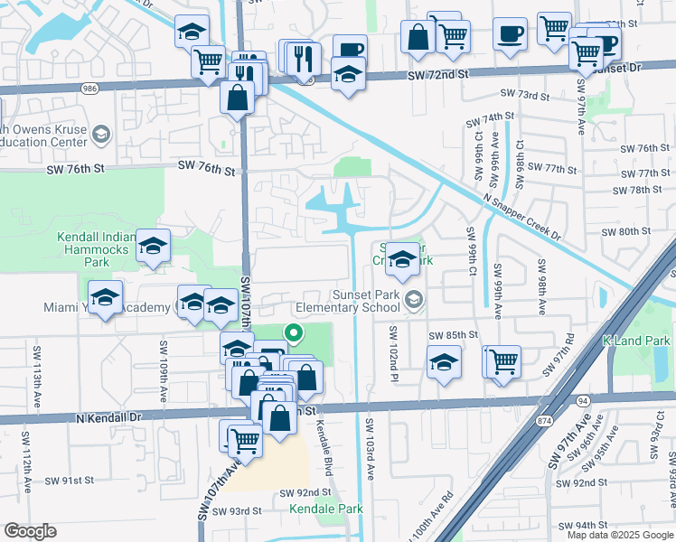 map of restaurants, bars, coffee shops, grocery stores, and more near 8038 Southwest 103rd Avenue in Miami