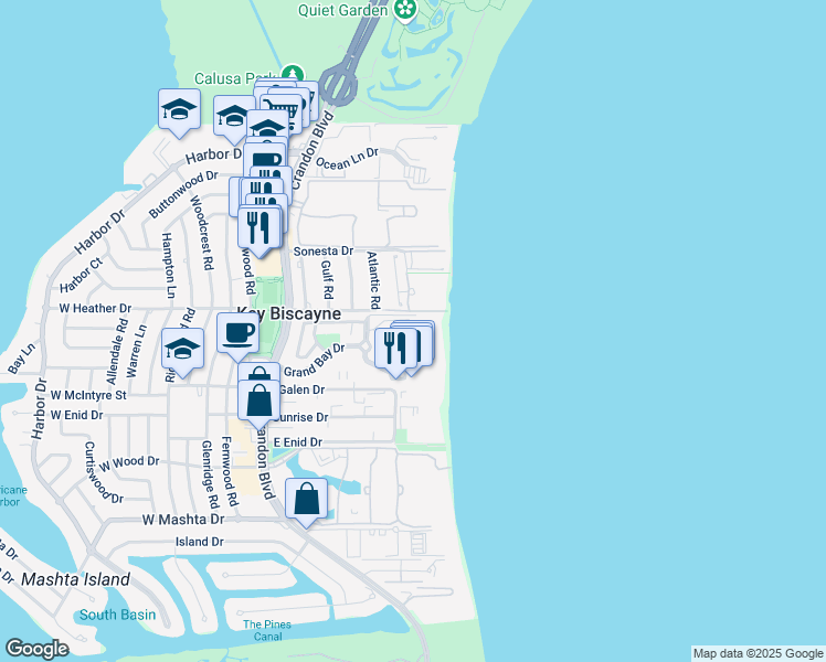 map of restaurants, bars, coffee shops, grocery stores, and more near 430 Grand Bay Drive in Key Biscayne
