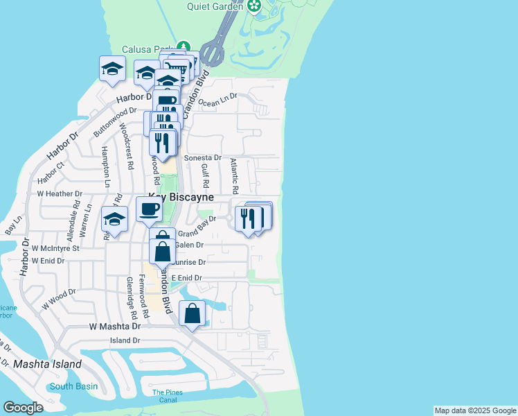 map of restaurants, bars, coffee shops, grocery stores, and more near 430 Grand Bay Drive in Key Biscayne