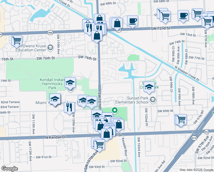 map of restaurants, bars, coffee shops, grocery stores, and more near 8045 Florida 985 in Miami