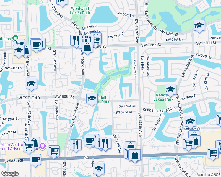 map of restaurants, bars, coffee shops, grocery stores, and more near 14911 Southwest 80th Street in Miami