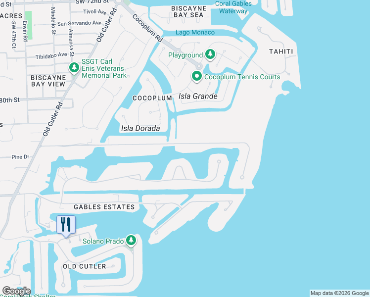 map of restaurants, bars, coffee shops, grocery stores, and more near 160 Casuarina Concourse in Coral Gables