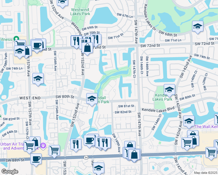 map of restaurants, bars, coffee shops, grocery stores, and more near 14911 Southwest 80th Street in Miami