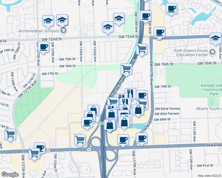 map of restaurants, bars, coffee shops, grocery stores, and more near 12002 Southwest 79th Terrace in Miami