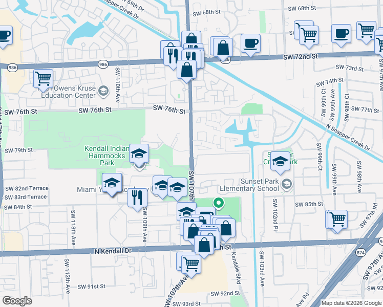 map of restaurants, bars, coffee shops, grocery stores, and more near 8045 Florida 985 in Miami