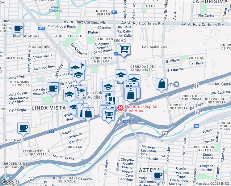 map of restaurants, bars, coffee shops, grocery stores, and more near 920 Toledo in Guadalupe