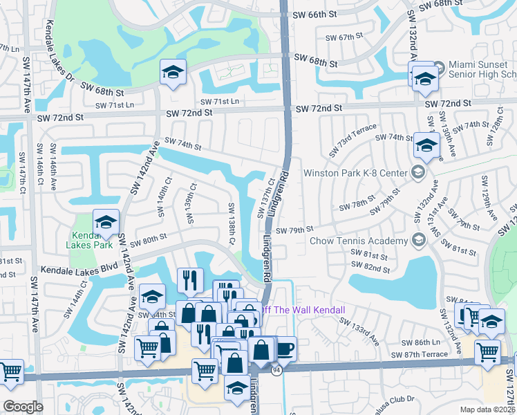 map of restaurants, bars, coffee shops, grocery stores, and more near 13760 Southwest 75th Street in Miami