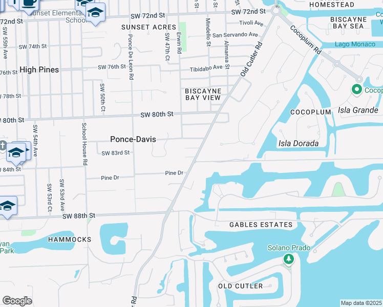map of restaurants, bars, coffee shops, grocery stores, and more near 740 Coronado Avenue in Coral Gables