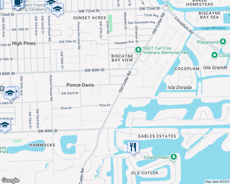 map of restaurants, bars, coffee shops, grocery stores, and more near 740 Coronado Avenue in Coral Gables