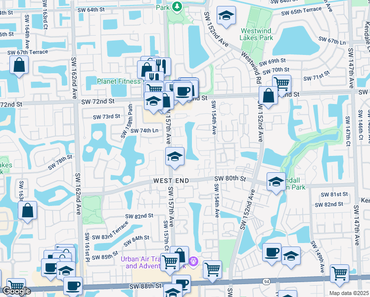 map of restaurants, bars, coffee shops, grocery stores, and more near 63 Southwest 77th Circle Drive in Miami