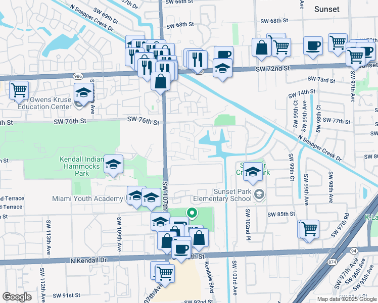 map of restaurants, bars, coffee shops, grocery stores, and more near 7871 Southwest 106th Avenue in Miami