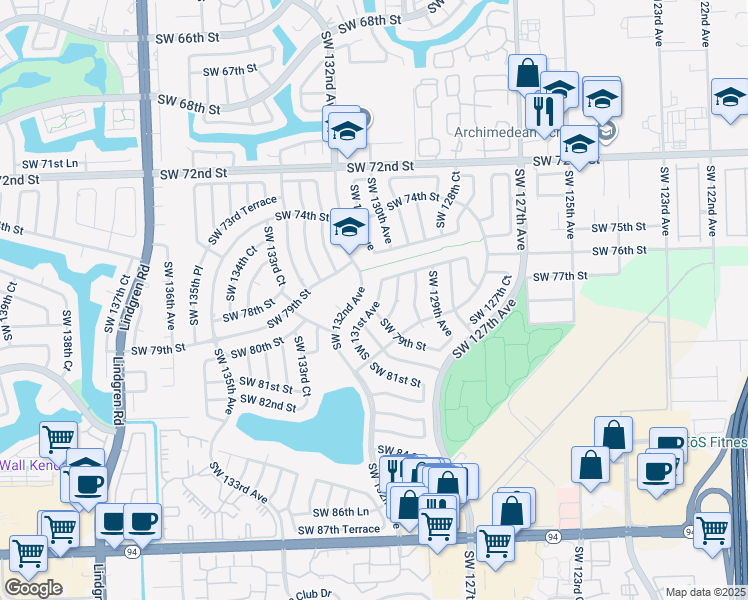 map of restaurants, bars, coffee shops, grocery stores, and more near in Kendall