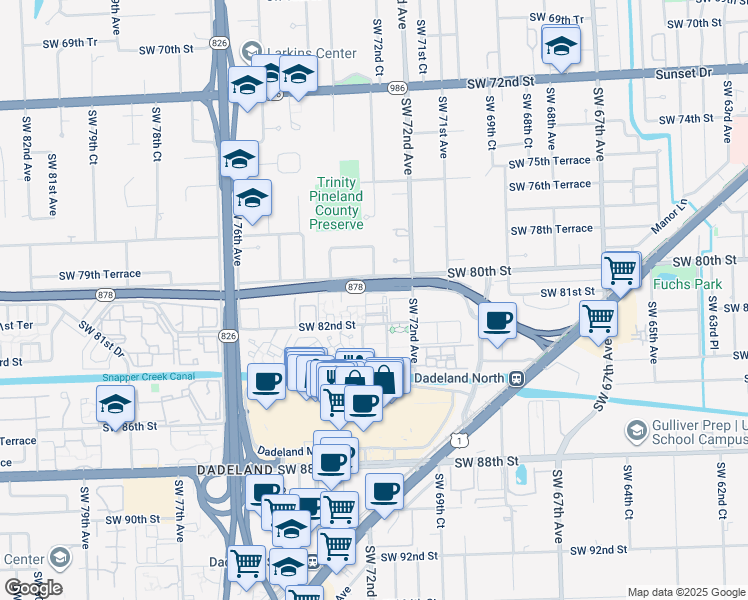 map of restaurants, bars, coffee shops, grocery stores, and more near 8067 Southwest 73rd Avenue in Miami