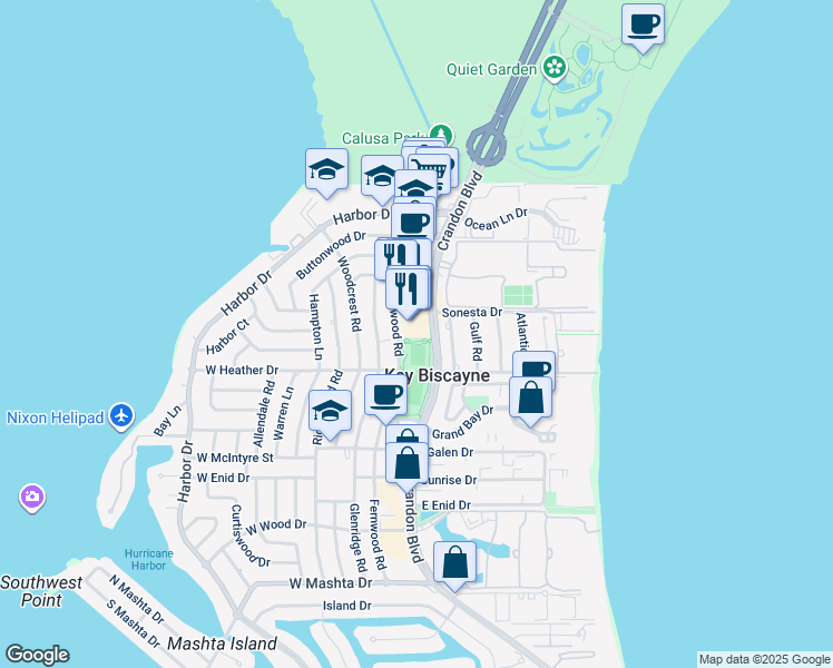 map of restaurants, bars, coffee shops, grocery stores, and more near 328 Crandon Boulevard in Key Biscayne
