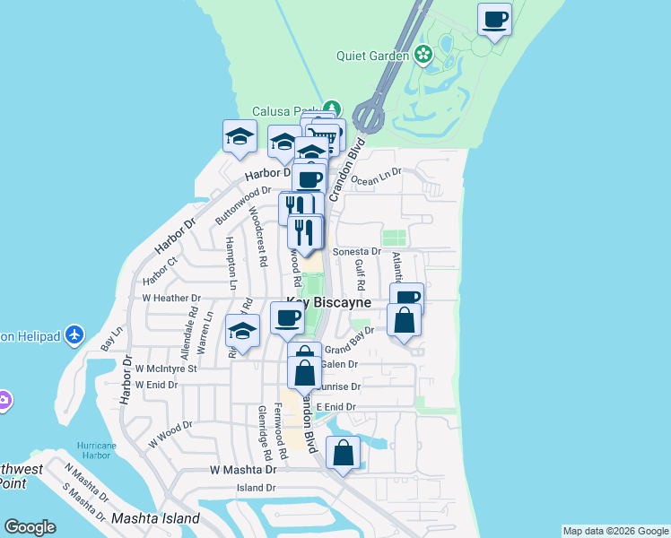 map of restaurants, bars, coffee shops, grocery stores, and more near 330 Caribbean Road in Miami