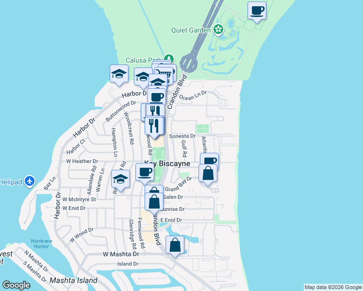 map of restaurants, bars, coffee shops, grocery stores, and more near 330 Gulf Road in Key Biscayne