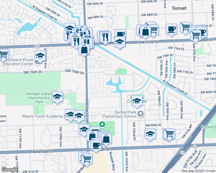map of restaurants, bars, coffee shops, grocery stores, and more near 10468 Southwest 78th Street in Miami