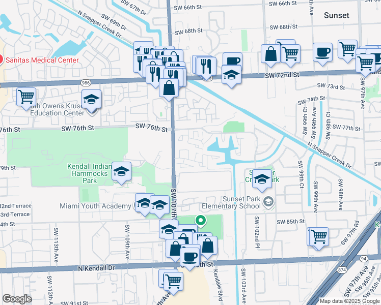 map of restaurants, bars, coffee shops, grocery stores, and more near 7871 Southwest 106th Avenue in Miami