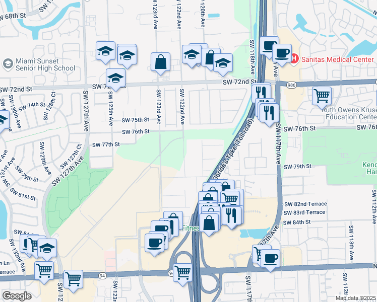 map of restaurants, bars, coffee shops, grocery stores, and more near 7805 Southwest 122nd Avenue in Miami