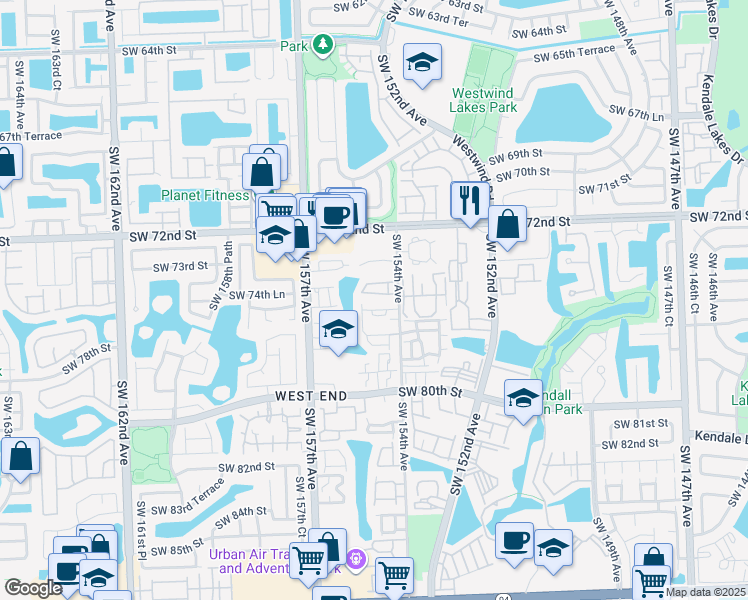map of restaurants, bars, coffee shops, grocery stores, and more near 1208 Southwest 74th Court in Miami