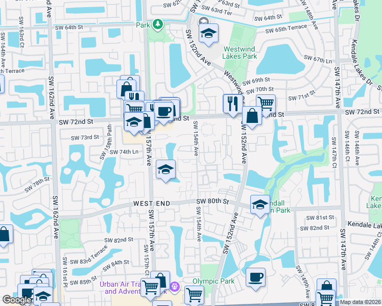 map of restaurants, bars, coffee shops, grocery stores, and more near 1208 Southwest 74th Court in Miami