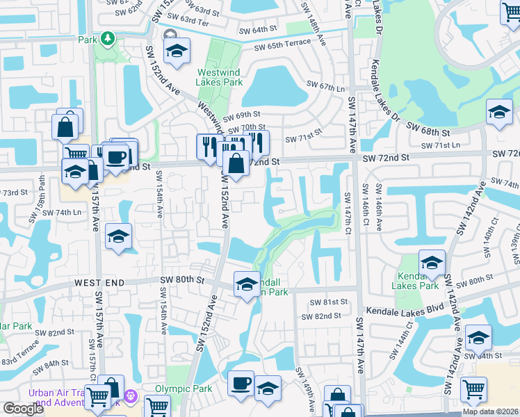 map of restaurants, bars, coffee shops, grocery stores, and more near 14969 Southwest 75th Terrace in Miami