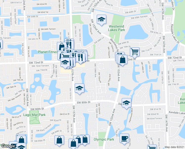 map of restaurants, bars, coffee shops, grocery stores, and more near 1208 Southwest 74th Court in Miami