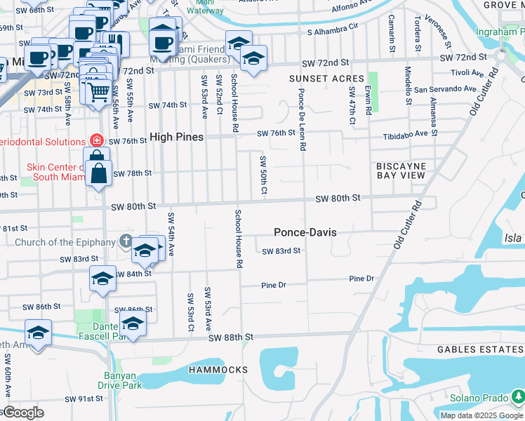 map of restaurants, bars, coffee shops, grocery stores, and more near 5030 Southwest 80th Street in Miami