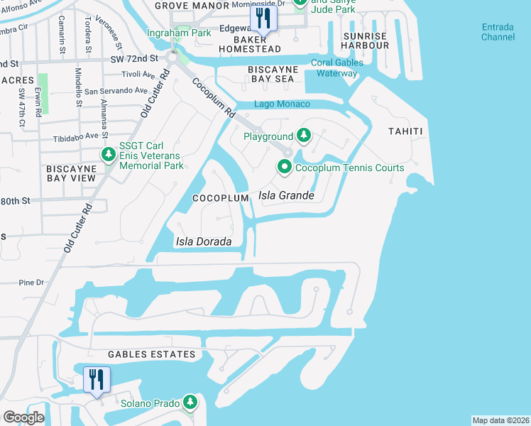 map of restaurants, bars, coffee shops, grocery stores, and more near 172 Paloma Drive in Coral Gables