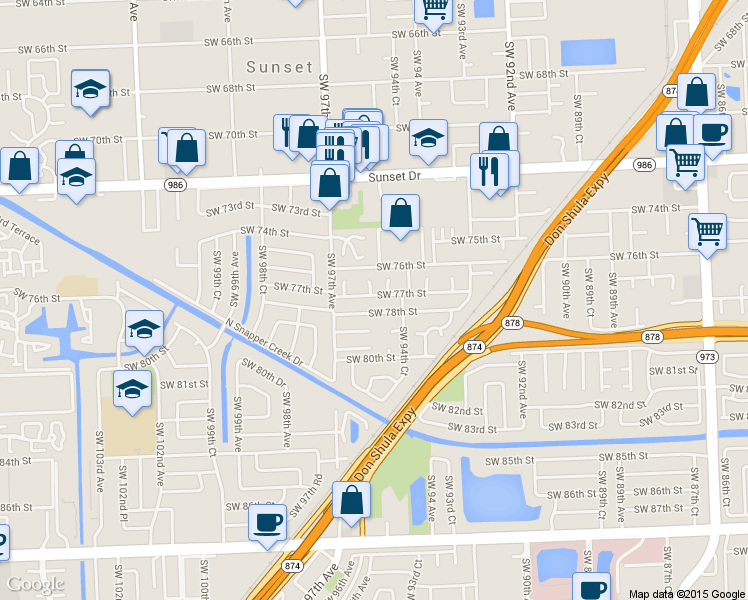 map of restaurants, bars, coffee shops, grocery stores, and more near 9455 Southwest 78th Street in Miami