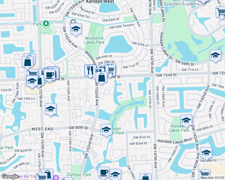map of restaurants, bars, coffee shops, grocery stores, and more near 14967 Southwest 74th Terrace in Miami