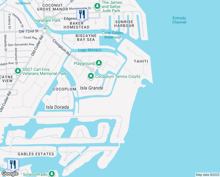 map of restaurants, bars, coffee shops, grocery stores, and more near 128 Paloma Drive in Coral Gables